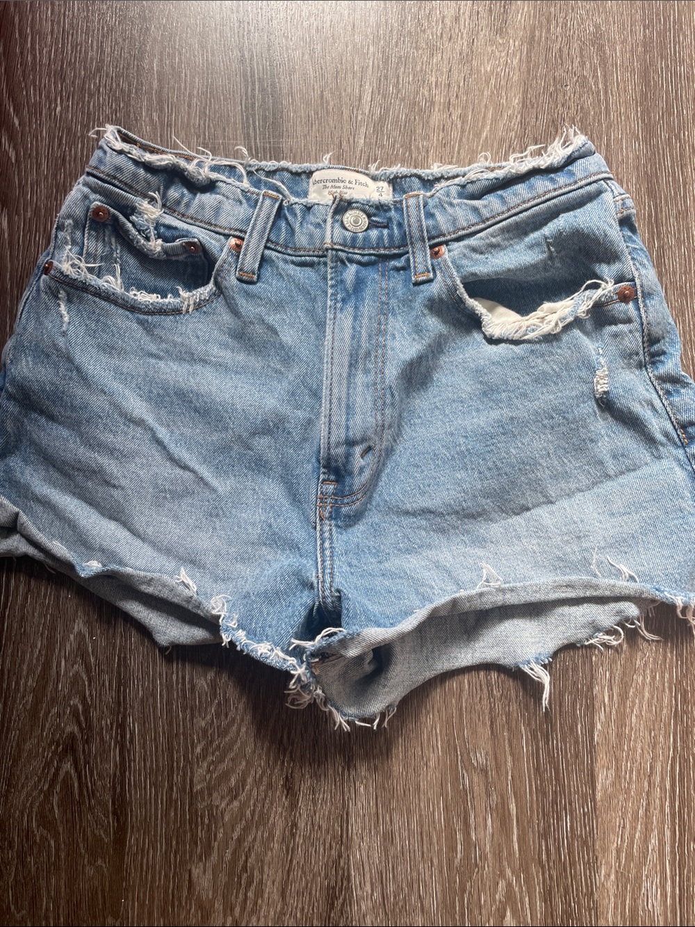 Abercrombie & Fitch Light Blue Distressed Denim  Shorts — Women